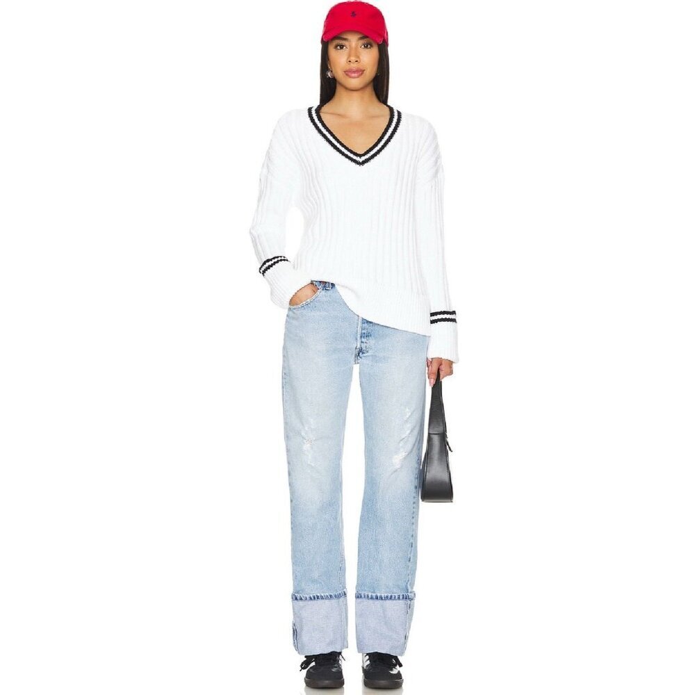 Lovers And Friends 'Danil' White And Black V Neck Sweater Size M Wool Casual - Picture 2 of 11